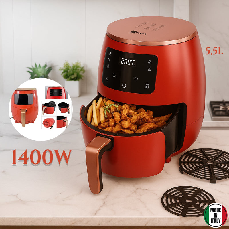 Crvena friteza na vrući zrak 1400 W – zdravije prženje bez ulja!