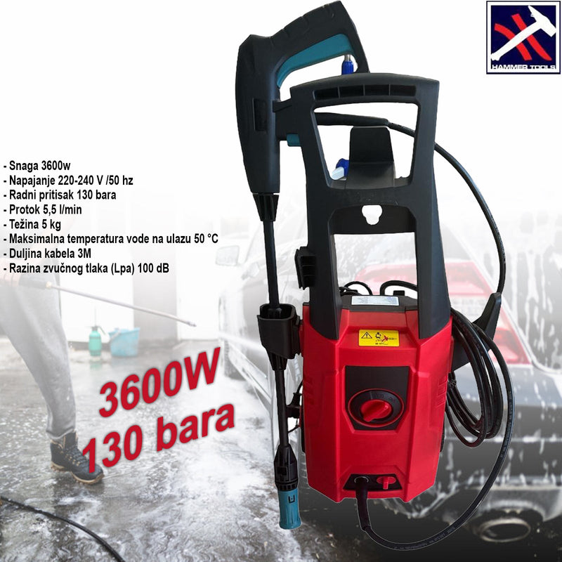 HAMMER TOOLS АПАРАТ ЗА ВИСОКО НАЛЯГАНЕ ПЕРИЯЧ MINIWASH 3600W С ОБОРУДВАНЕ